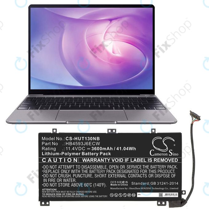 Battery for Huawei MateBook 13, 13 i7, 3600mAh, Li-Pol, 11.4V, HB4593J6ECW, HQ