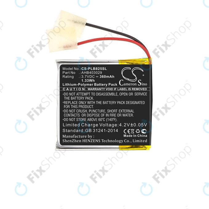 Battery for Plantronics Voyager Focus B825, 360mAh, Li-Pol, 3.7V, AHB403029, HQ