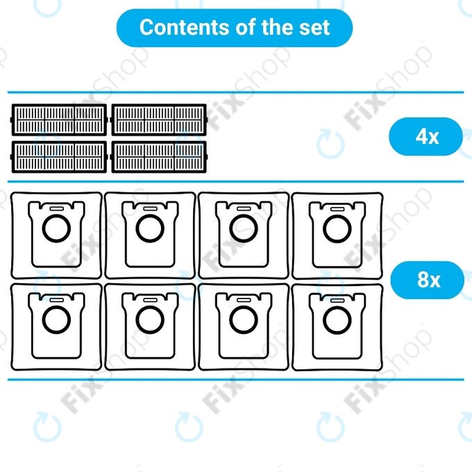 Replacement set for BOSCH GAS 25 (4x Filter, 8x Dust bag)