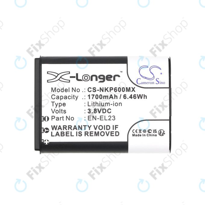 Battery for Nikon Coolpix, 1700mAh, Li-Ion, 3.8V, EN-EL23, HQ