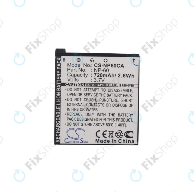 Battery for Casio Exilim Zoom EX-Z19, EX-Z85, EX-Z9, 720mAh, Li-Ion, 3.7V, NP-60, HQ
