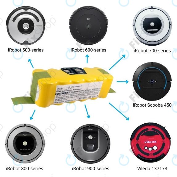 iRobot Roomba 500, 600, 700, 800, 900-series, R3, Scooba 450, Vileda 137173 - Battery 11702, GD-Roomba-500, VAC-500NMH-33 Ni-MH 14.4V 3500mAh