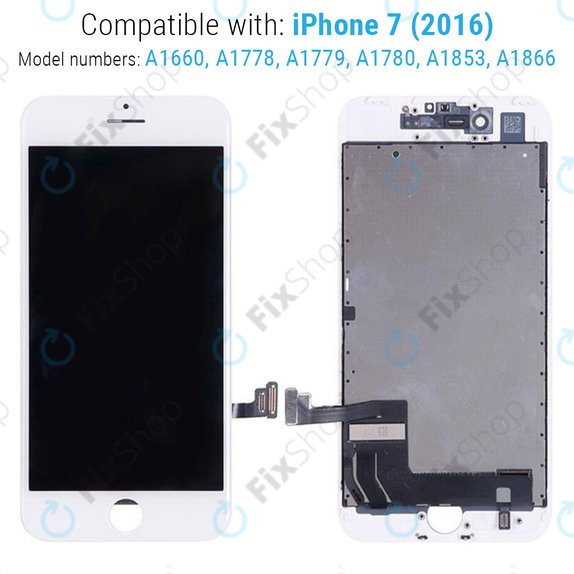 Display for iPhone 7, White, Touch Screen with Frame