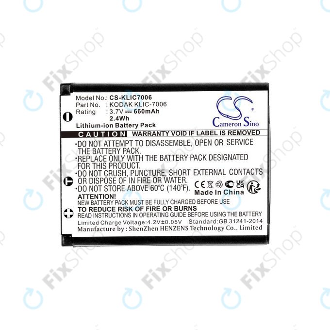 Battery for Kodak EasyShare, 660mAh, Li-Ion, 3.7V, LB-012, KLIC-7006, HQ