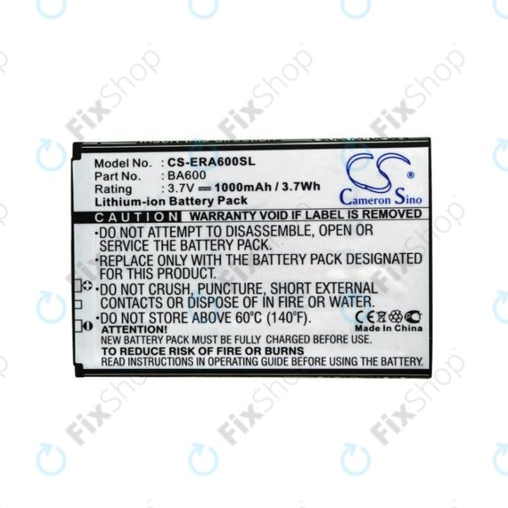 Battery for Sony Ericsson Kumquat, ST25, ST25i, Xperia U, 1000mAh, Li-Ion, 3.7V, BA600, HQ