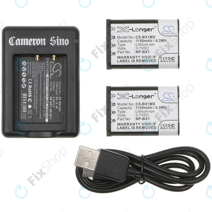 Battery 2pcs with charger for Sony Cyber-shot DSC-RX100, Cyber-shot DSC-WX300B, 1150mAh, Li-Ion, 7.4V, NP-BX1, HQ