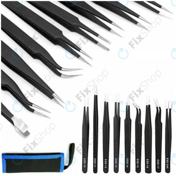 ESD Antistatic Stainless-Steel Tweezer Set 9in1