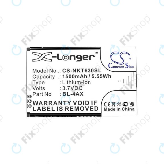 Battery for Nokia 6300 4G, Nokia 8000 4G, 1500mAh, Li-Ion, 3.7V, BL-4AX, HQ