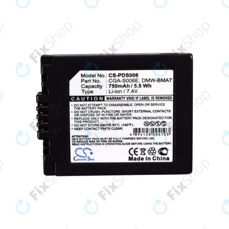 Panasonic Lumix DMC-FZ7, FZ8, FZ18, FZ28, FZ30, FZ35, FZ38, FZ50, Leica V-Lux Battery DMW-BMA7 Li-Ion 750mAh HQ