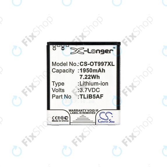 Battery for Alcatel One Touch 997, X Pop, TCL S710, S800, 1950mAh, Li-Ion, 3.7V, TLiB5AF, HQ