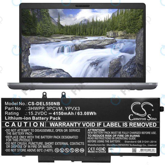 Battery for Dell Latitude 5501, Latitude 5401, Latitude 14 5410, Latitude 15 5511, 4150mAh, Li-Ion, 15.2V, 3HWPP, HQ