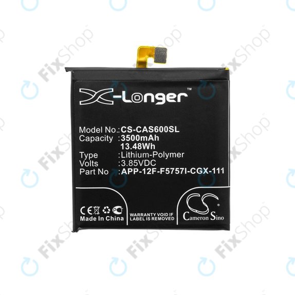 Battery for Caterpillar CAT S60, 3500mAh, Li-Pol, 3.85 V, APP-12F-F5757I-CGX-111, HQ