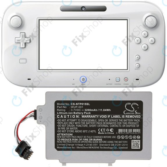 Battery for Nintendo Wii U GamePad, 3200mAh, Li-Ion, 3.7V, WUP-001, HQ