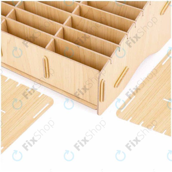 Universal wooden stand / organizer for phones with 24 compartments
