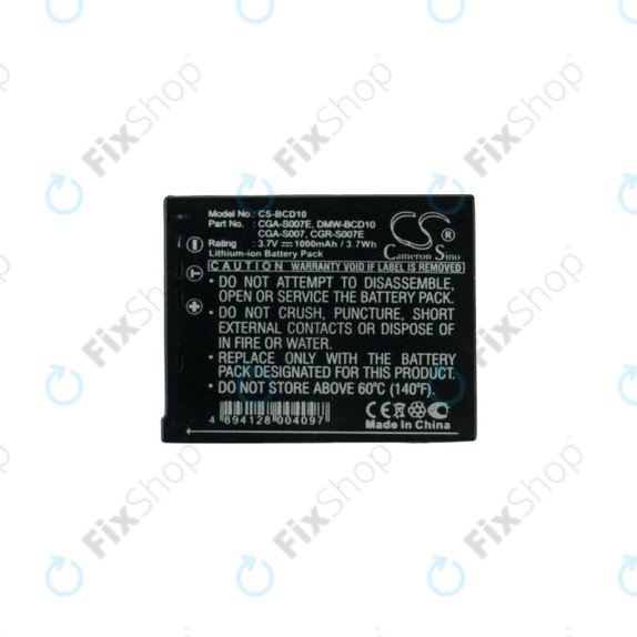 Panasonic Lumix DMC-TZ1, TZ2, TZ3, TZ4, TZ5, TZ11, TZ15, TZ50 - Battery CGA-S007 / CGR-S007 Li-Ion 1000mAh HQ