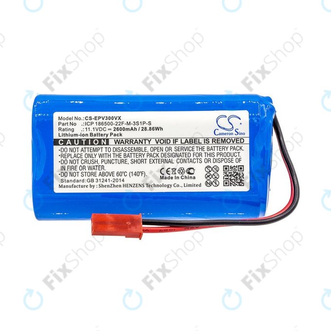 Battery for Electropan ilife V5, V5s, 2600mAh, Li-Ion, 11.1V, ICP 186500-22F-M-3S1P-S, HQ