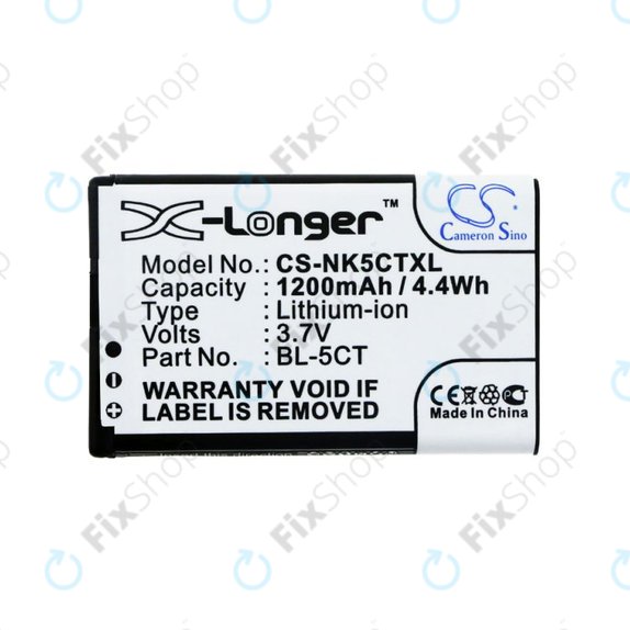 Battery for Nokia 5220, 5630, 6303, 6700, C5, 1200mAh, Li-Ion, 3.7V, BL-5CT, HQ