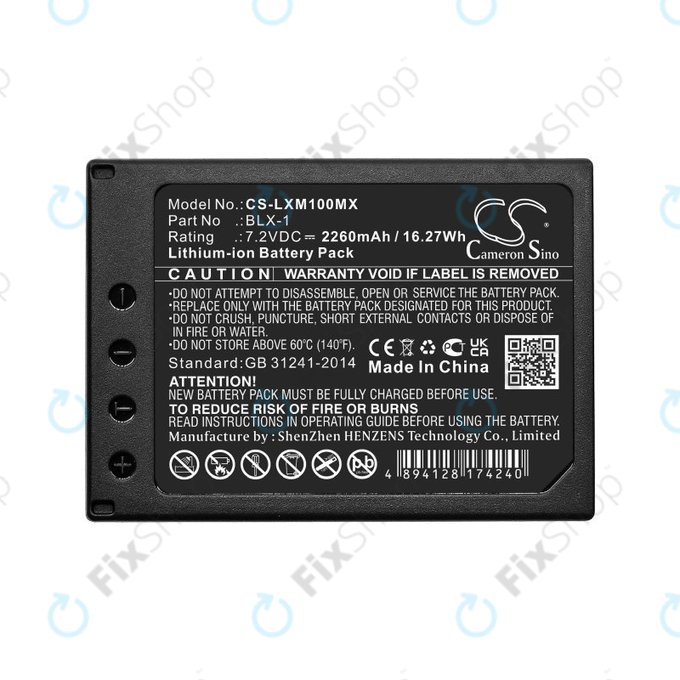 Battery for Olympus OM SYSTEM OM-1, OM-1 Mirrorless, 2260mAh, Li-Ion, 7.2V, BLX-1, HQ