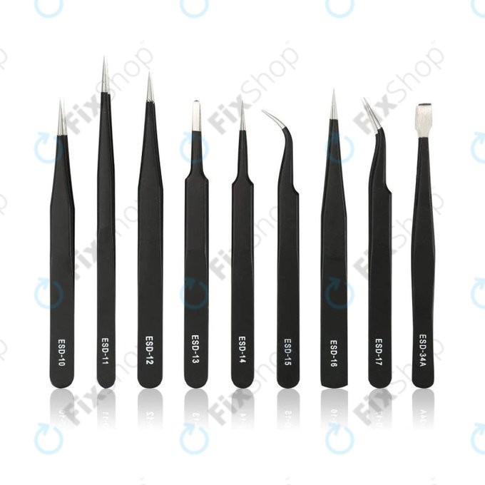 ESD Antistatic Stainless-Steel Tweezer Set 9in1