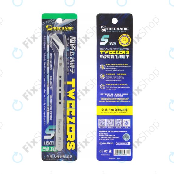 Precision Heat Resistant Ceramic Tweezer with Curved Tip, Mechanic SM-17