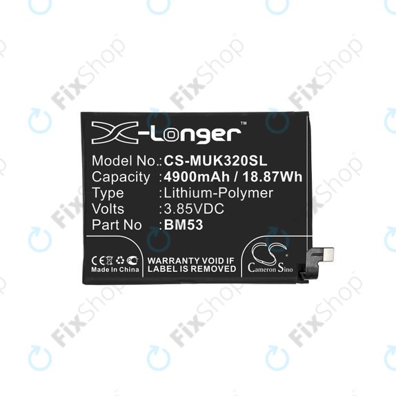Battery for Xiaomi Mi 10T 5G M2007J3SY, 4900mAh, Li-Pol, 3.85 V, BM53, HQ