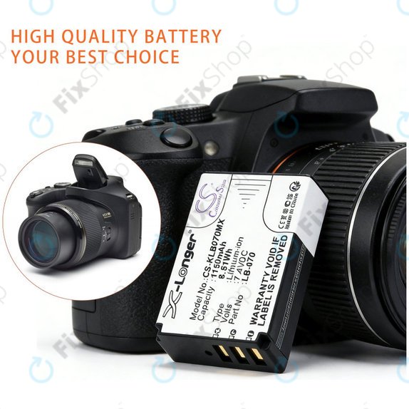 Battery for Kodak PIXPRO S1, AZ651, AZ652, AZ901, 1150mAh, Li-Ion, 7.4V, LB-070, HQ