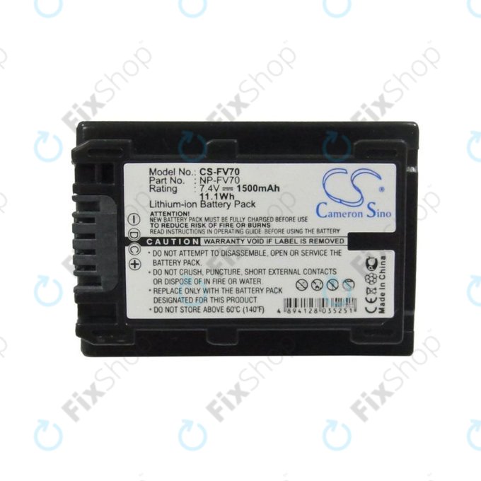 Battery for Sony DCR-DVD, HC, SR, HDR-CX, HC, PJ, XR, NEX-VG, 1500mAh, Li-Ion, 7.4V, NP-FV70, HQ