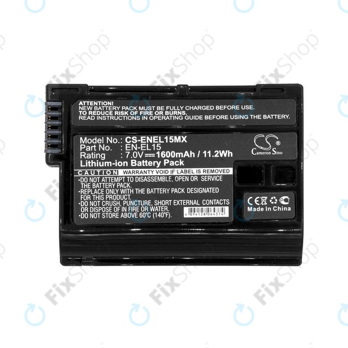 Battery for Nikon Coolpix D7000, 1600mAh, Li-Ion, 7V, EN-EL15, HQ