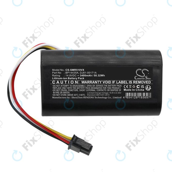 Battery for Samsung PowerBot-E, Eureka i5, Midea i5, i9, 3400mAh, Li-Ion, 14.8V, BP14435A, HQ