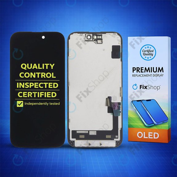 Display Soft OLED for iPhone 15, Touch Screen with Frame, FixPremium