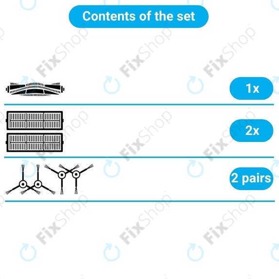 Replacement set for iRobot Roomba Combo 1138, Ecovacs Deebot Ozmo 930 (1x Main brush, 2x Filters, 2 pairs of Side brushes)
