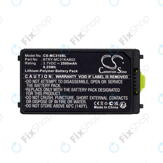 Battery for Symbol, Zebra MC3100, MC3190, 2500mAh, Li-Pol, 3.7V, BTRY-MC31KAB02, HQ
