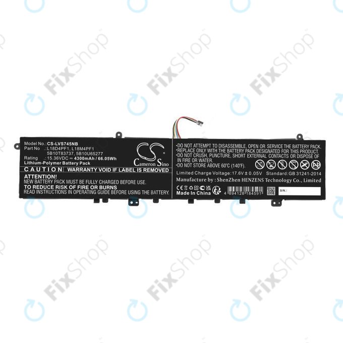 Battery for Lenovo Yoga, 4300mAh, Li-Pol, 15.36V, L18D4PF1, HQ