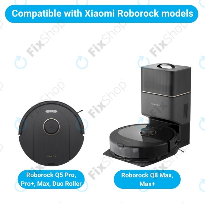 Replacement set for Xiaomi Roborock Q5 Pro, Q8 Max+ (1x Main brush, 2x Filter, 2x Side brush - Black, 2x Mop cloth, 2x Dust bag)