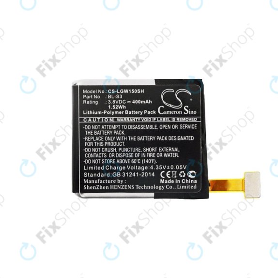 Battery for LG W150, LG Watch Urbane, 400mAh, Li-Pol, 3.8V, BL-S3, HQ