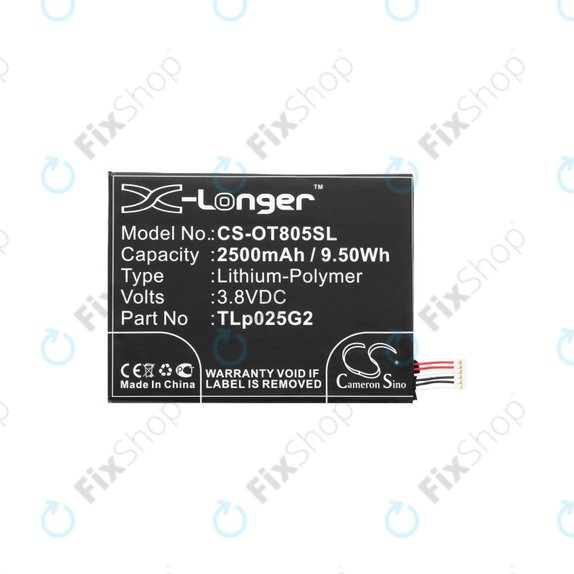 Battery for Alcatel One Touch Pixi 8", 2500mAh, Li-Pol, 3.8V, TLp025G2, HQ