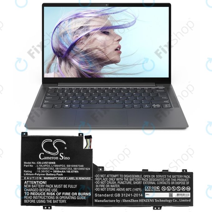 Battery for Lenovo Yoga S740 14, IdeaPad S740-14IIL, 3950mAh, Li-Pol, 15.36V, L19L4PD2, HQ