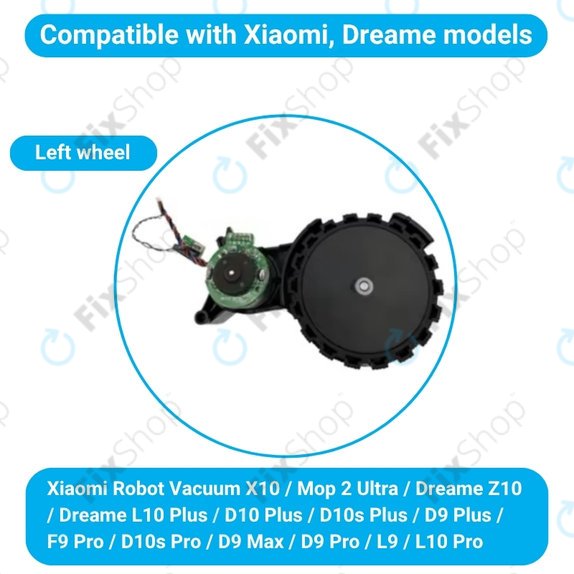Xiaomi Robot Vacuum X10, Dreame Z10 Pro, L10 Plus, D10 Plus - Wheel with Motor (Left) (Black)