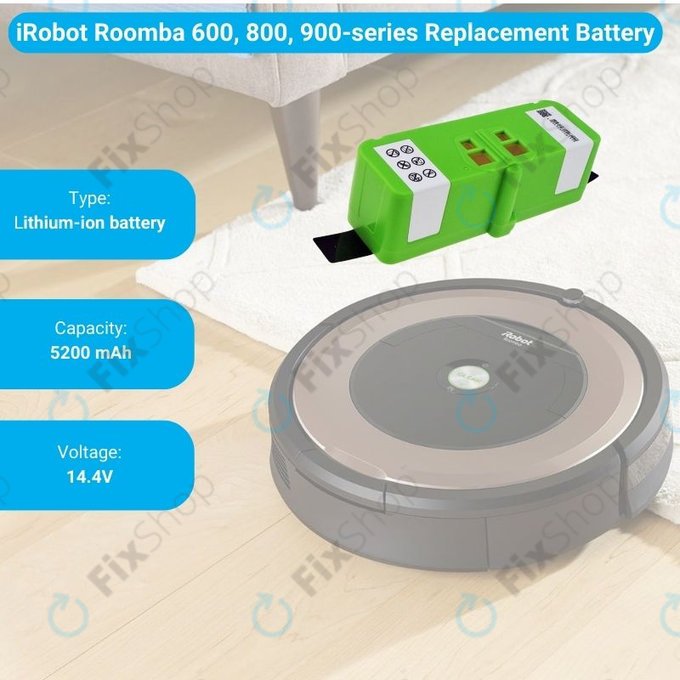 iRobot Roomba 600, 800, 900-series - Battery 4502233, 4374392, 2130LI Li-Ion 14.4V 5200mAh HQ