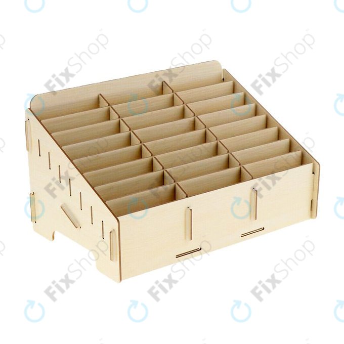 Universal wooden stand / organizer for phones with 24 compartments
