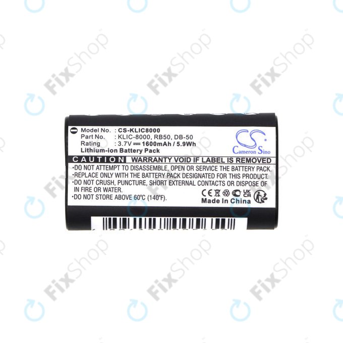 Battery for Jay-Tech Jay-Cam I4800, Kodak Easyshare Z1012, 1600mAh, Li-Ion, 3.7V, KLIC-8000, HQ