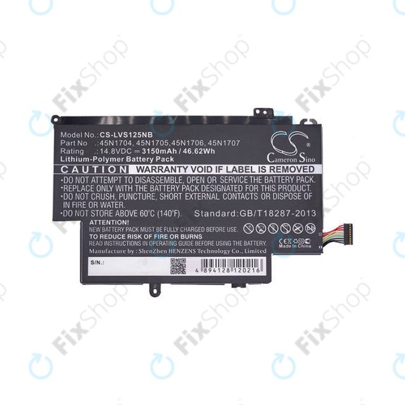 Battery for Lenovo ThinkPad Yoga 12, Yoga S1, 3150mAh, Li-Pol, 14.8V, 45N1704, HQ