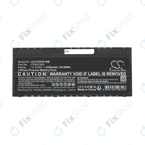 Battery for Fujitsu Lifebook E4411, E448, E458, 3450mAh, Li-Pol, 14.4V, FPB0338S, HQ