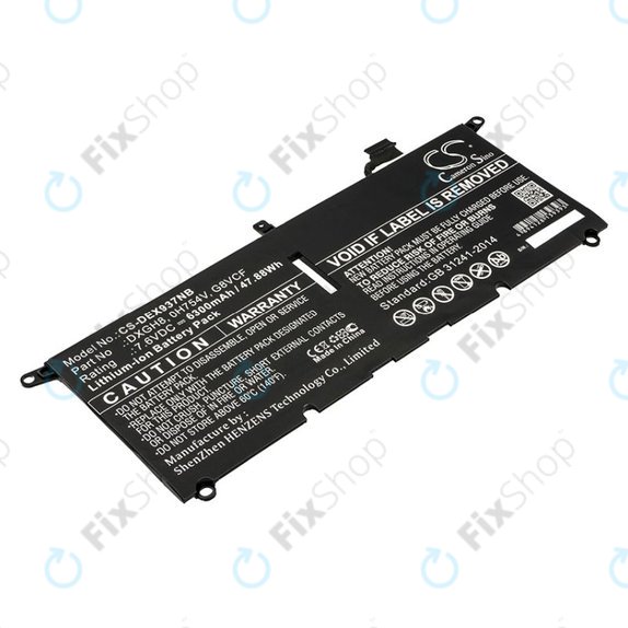 Battery for Dell XPS 13 9370, 6300mAh, Li-Ion, 7.6V, DXGH8, HQ
