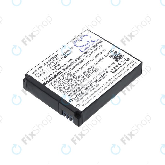 Battery for GoPro HD Hero, Hero2, 1100mAh, Li-Ion, 3.7V, AHDBT-001, HQ