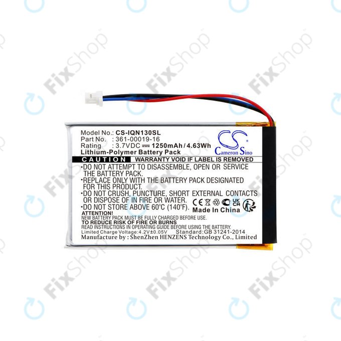 Battery for Garmin Nüvi 1300, 1350, 1370, 1390, 1490, 1250mAh, Li-Pol, 3.7V, 361-00019-16, HQ