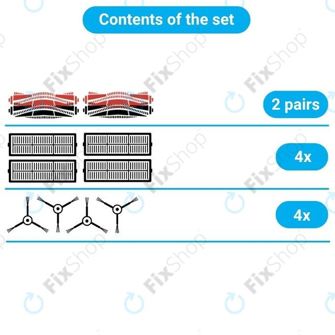 Replacement set for iRobot Roomba 700-series (1 pair of Main brushes, 2x Filter, 2x Side brush)