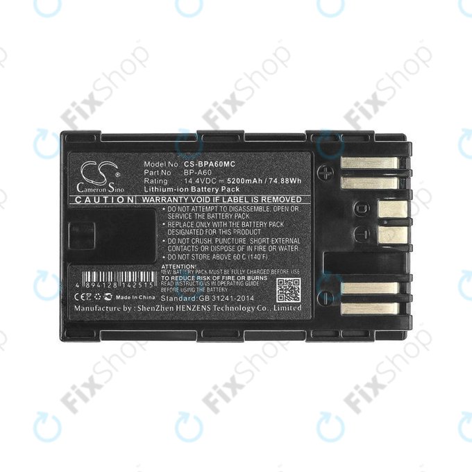 Battery for Canon EOS S200, C300, 5200mAh, Li-Ion, 14.4V, BP-A60, HQ