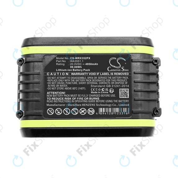 Battery for Worx WX800.9 MAX, WX-JCR.9, 4950mAh, Li-Ion, 20V, WA3551.1, HQ