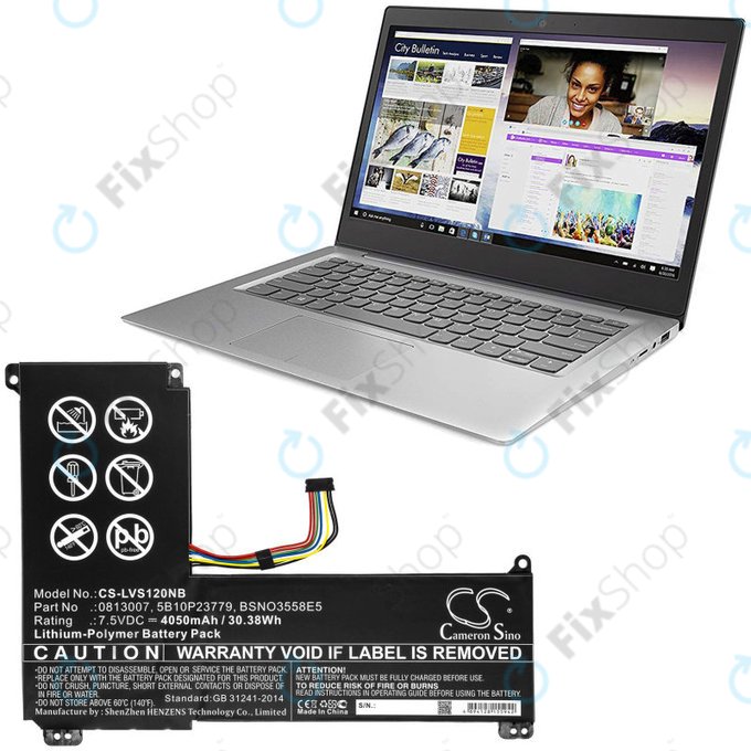 Battery for Lenovo IdeaPad 120S, 4050mAh, Li-Pol, 7.5V, 0813007, HQ